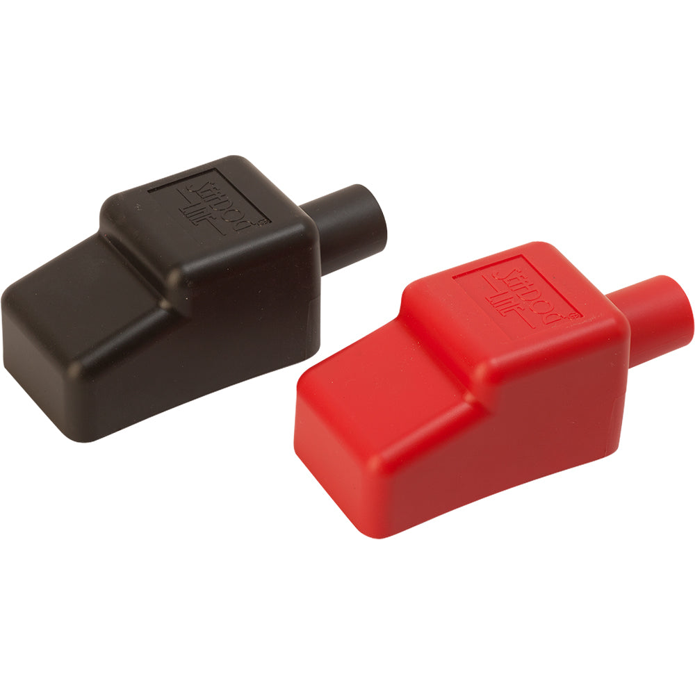 Sea-Dog red and black battery terminal covers for 5/8-inch terminals, designed for battery management and protection.