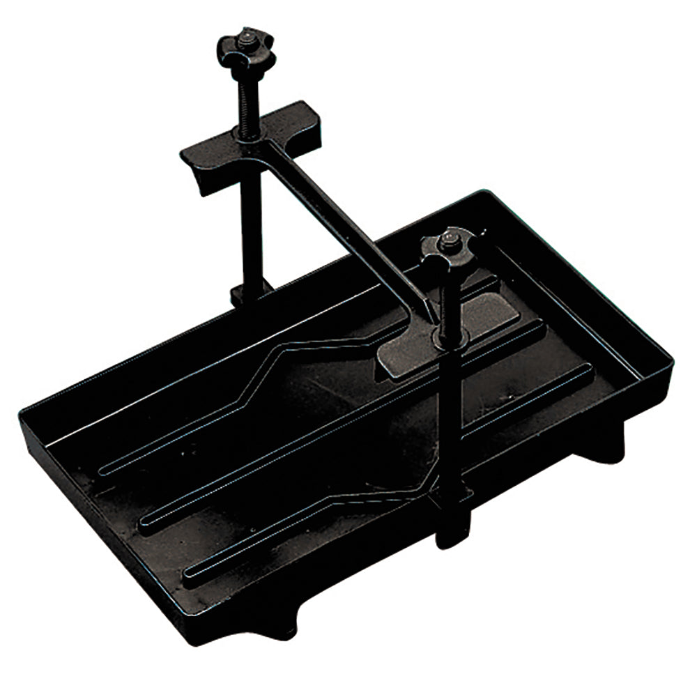 Sea-Dog battery tray with clamp designed for 24 series batteries, used in marine and boat battery management systems.