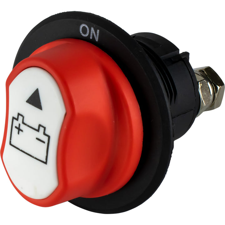 Sea-Dog Mini Battery Switch Key with Removable Knob for 32V 100A battery management system, displayed with switch and key.