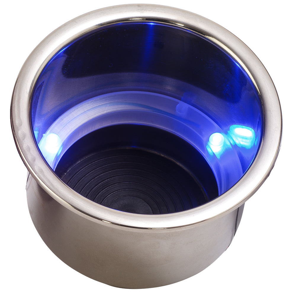 Porte-gobelet encastré Sea-Dog à LED avec raccord de vidange - LED bleue