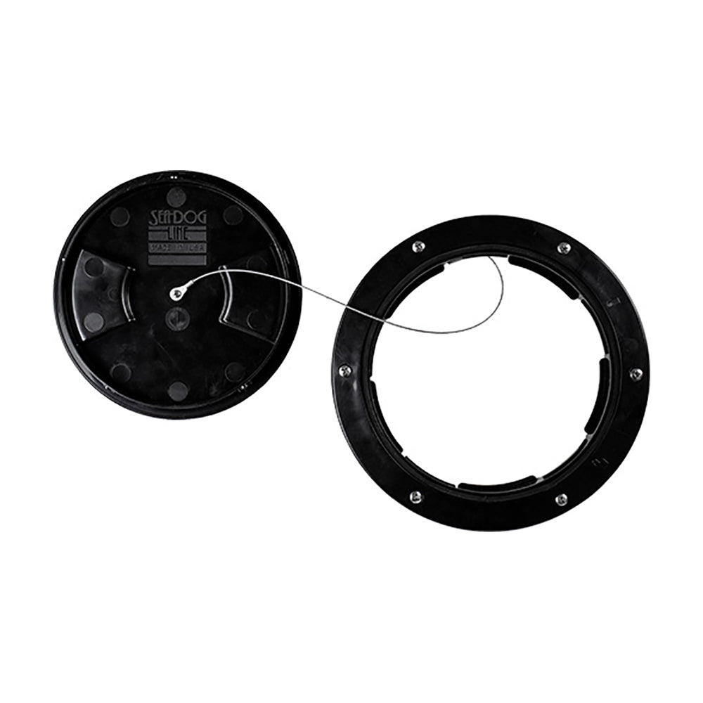 Sea-Dog 12-inch deck plate lanyard attached to a marine deck plate, made of durable material for boat hardware use.