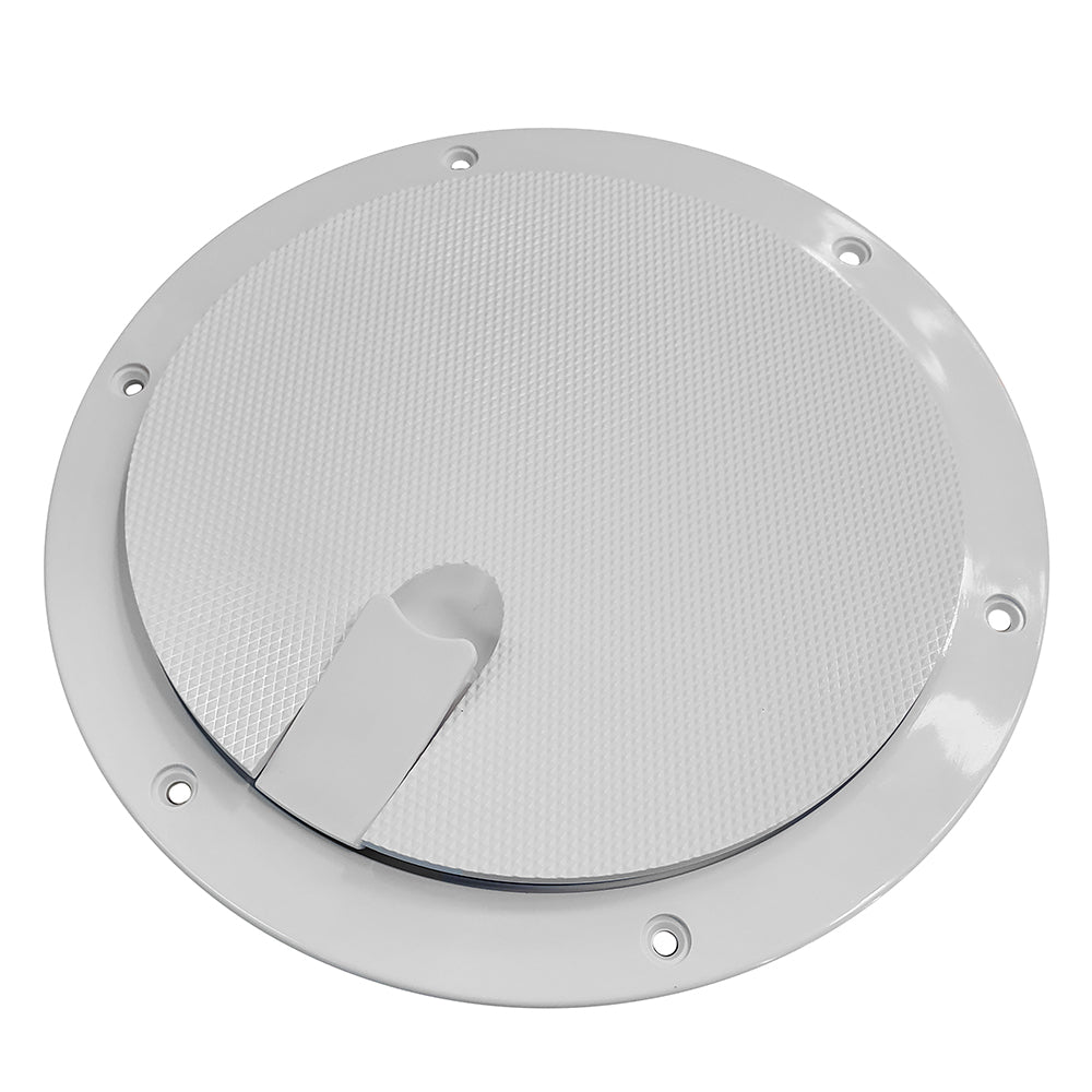 White Sea-Dog 6-inch textured pop-out deck plate for boats, durable marine-grade deck access cover.