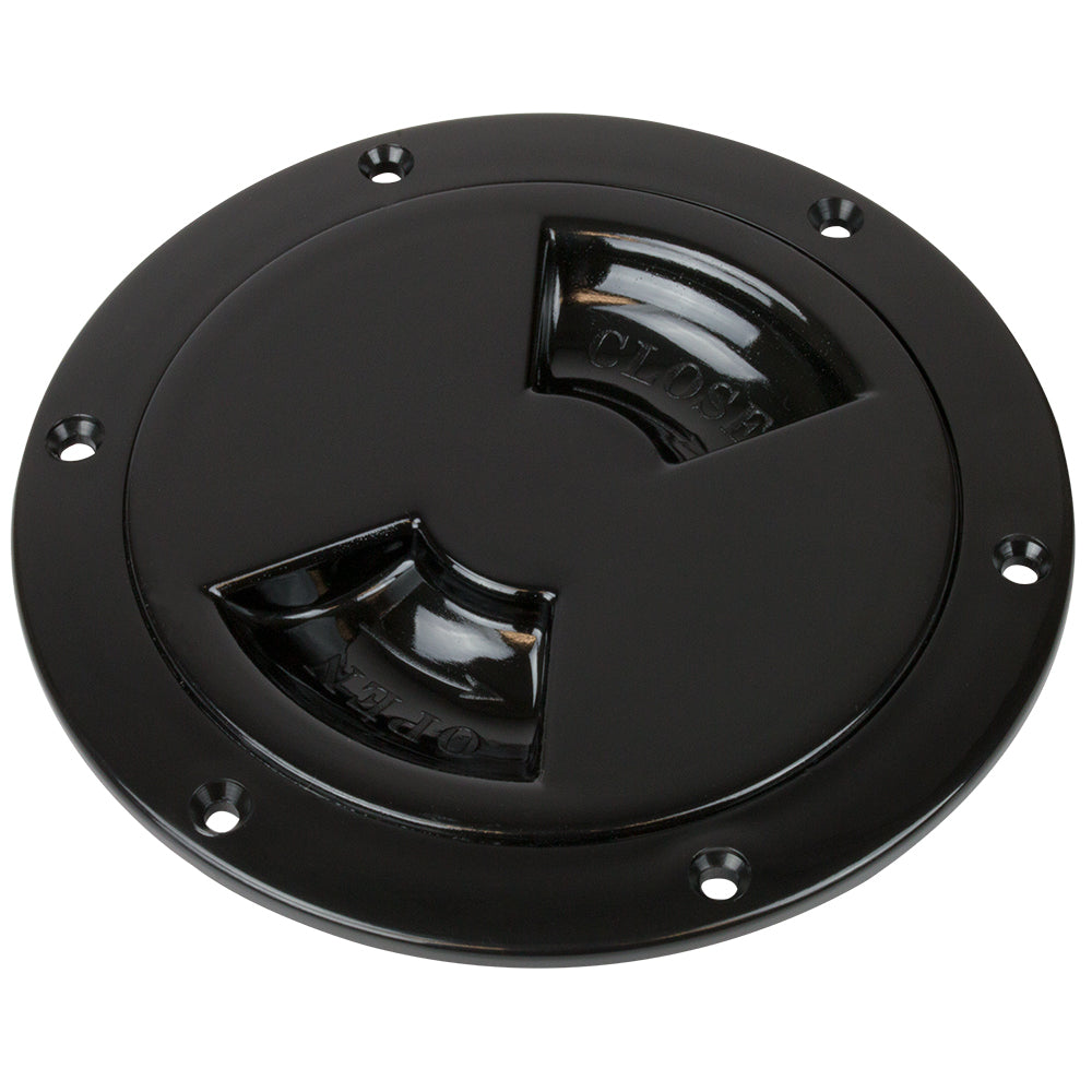 Black Sea-Dog 8-inch smooth quarter-turn deck plate with flush mount and durable construction for marine use.