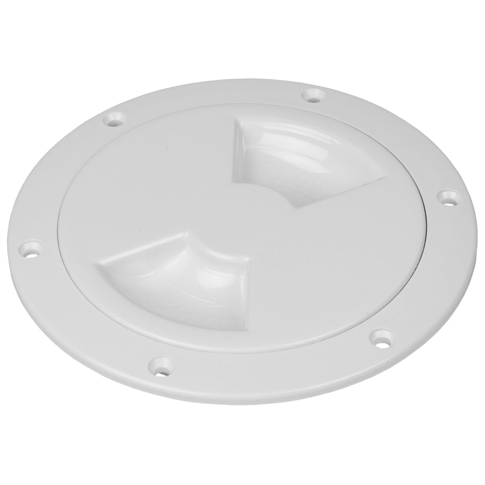 Sea-Dog 4-inch white smooth quarter-turn deck plate, marine boat hardware with easy-to-turn locking mechanism