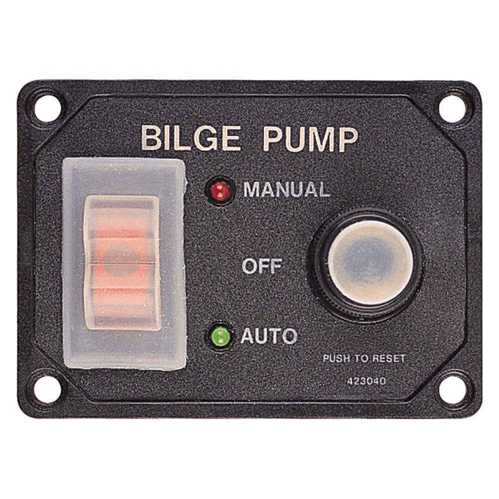 Sea-Dog Splash Guard Bilge Pump Panel with circuit, electrical panel for boat bilge pump, featuring protective splash guard and circuit controls.