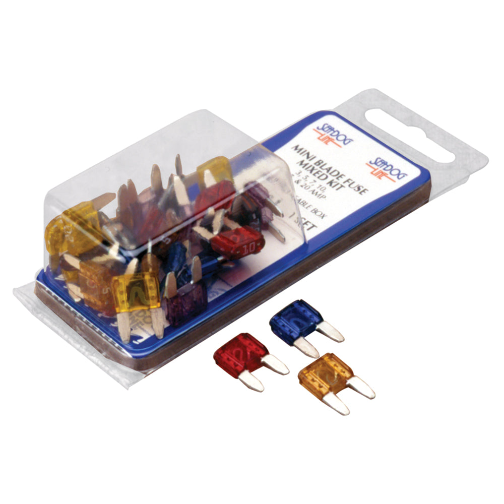 Sea-Dog ATM Mini Blade Style Fuse Kit with mixed fuses and fuse blocks, ideal for marine and electrical applications.