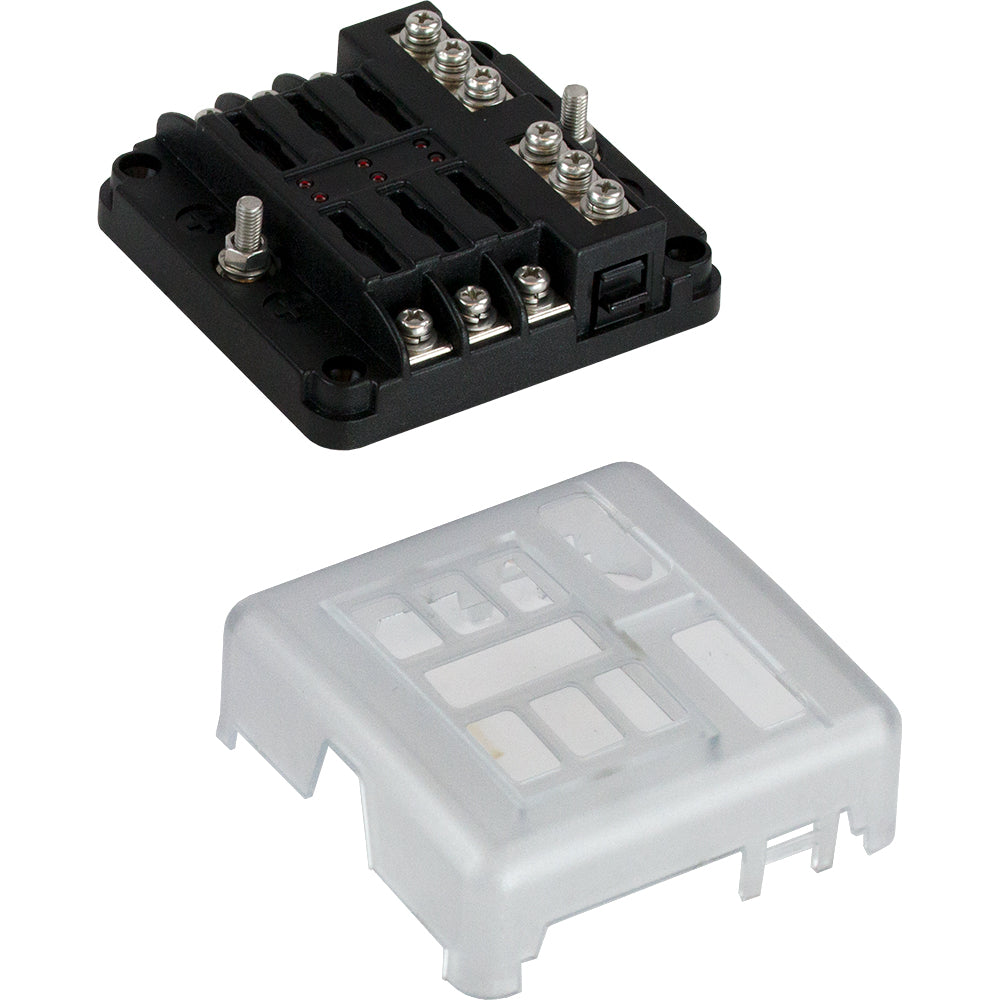 Sea-Dog blade style LED indicator fuse block with negative bus bar, 6 circuit marine electrical fuse block and fuse holder