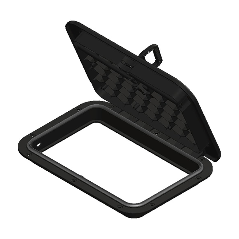 Sea-Dog Triple Lock Rectangular Marine Hatch in black, 10x14 inches, durable marine hatch for boat deck or cabin access.