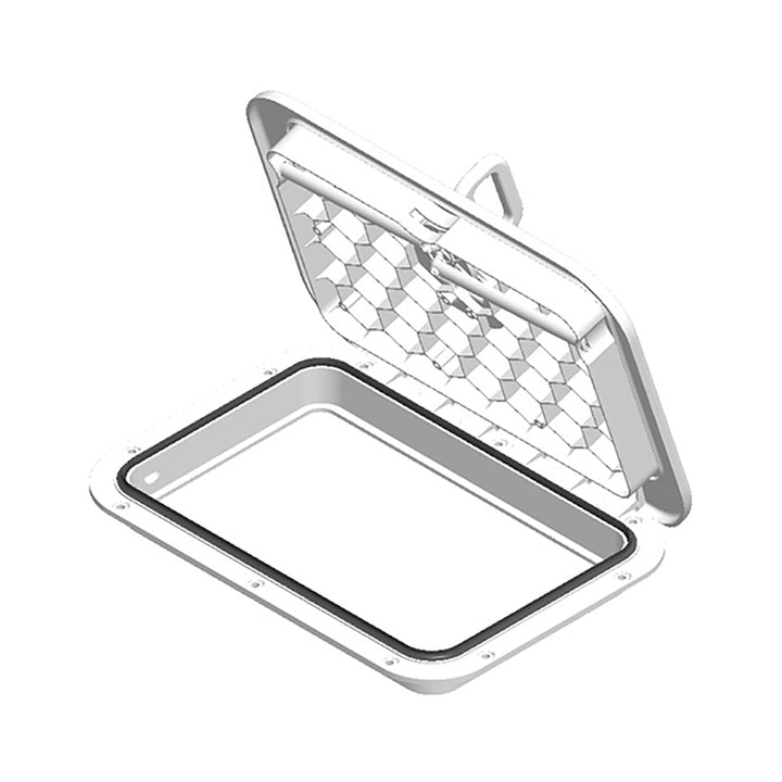 Sea-Dog Triple Lock Rectangular Marine Hatch in white, 10x14 inches, durable marine hatch for boat deck access.