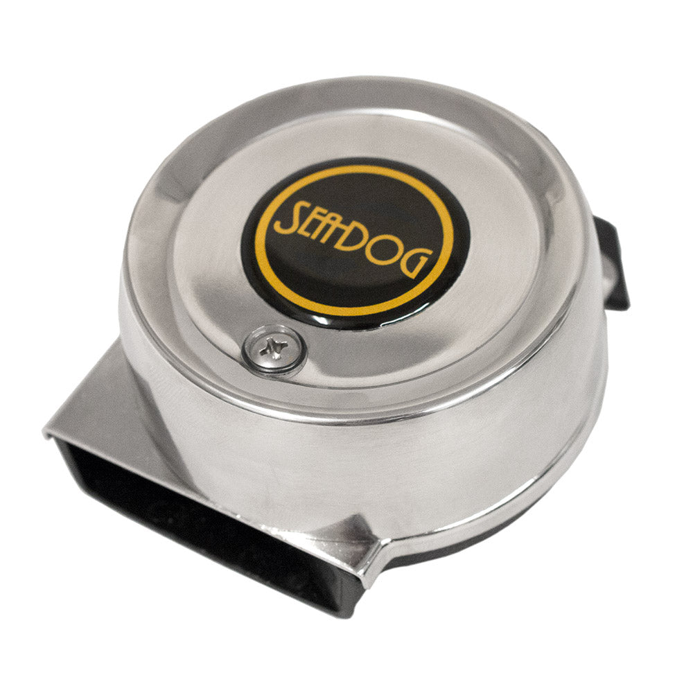 Sea-Dog Max Blast Single Mini Compact Horn, Marine Horn for boats, compact and loud, in black with mounting bracket.