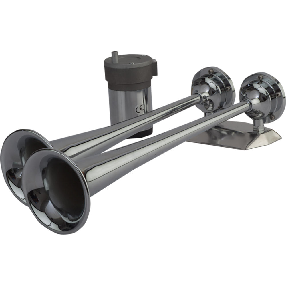 Sea-Dog MaxBlast Air Horn with dual trumpets, marine horn for boats, designed for powerful sound and durability.