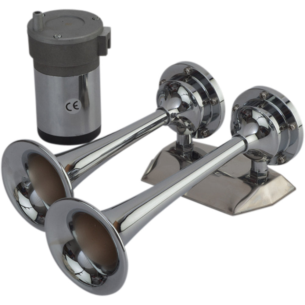 Sea-Dog MaxBlast Air Horn Mini Dual Trumpet, marine horn with compact design, black finish, and dual-tone sound.