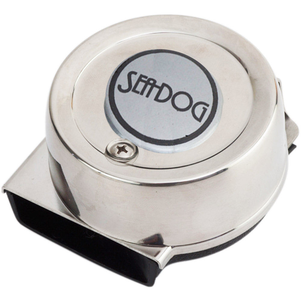 Sea-Dog Single Mini Compact Horn, small marine horn with a black casing and mounting bracket for boats and vessels.