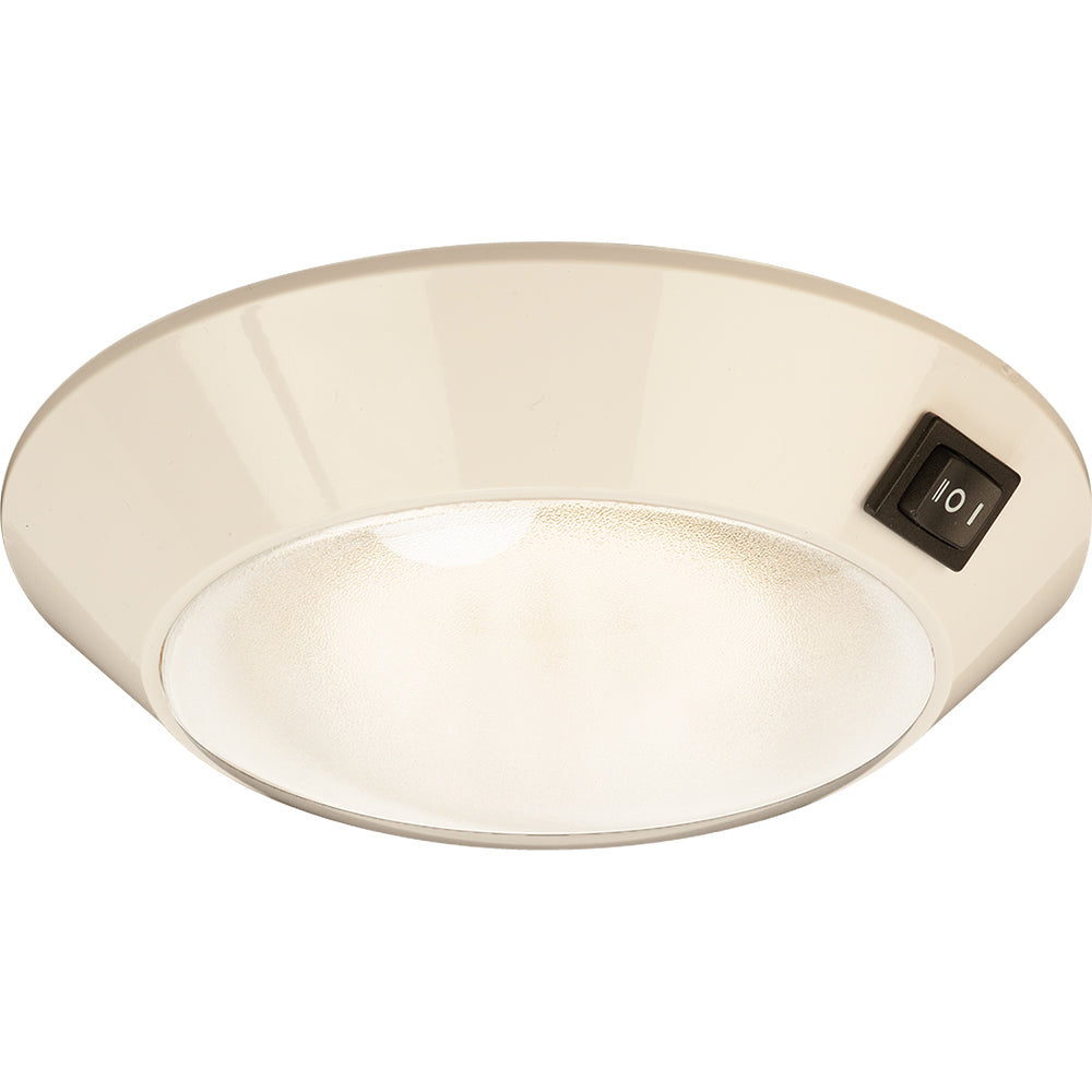Sea-Dog white plastic LED dome light for interior courtesy use, 4-inch size with clear and red bulb for day/night illumination.