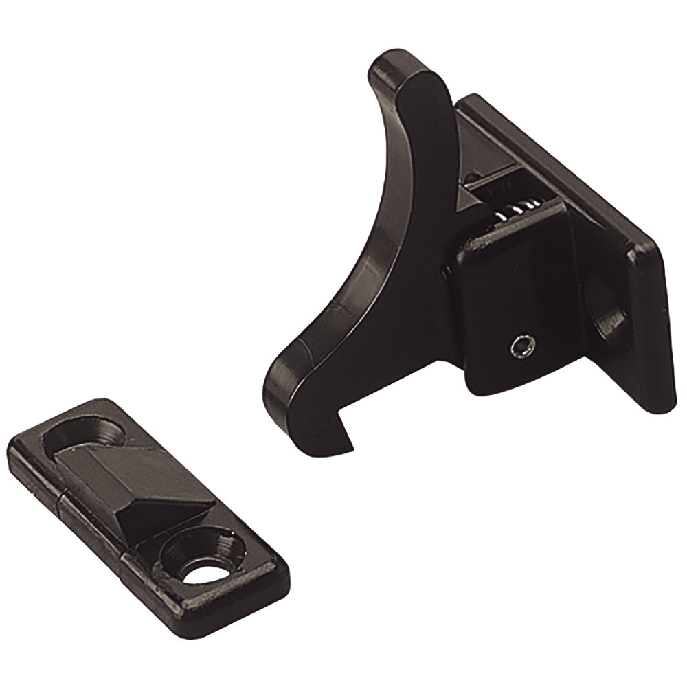 Sea-Dog Elbow Catch latch mounted on boat hardware for secure closure and easy access. Durable marine-grade metal construction.