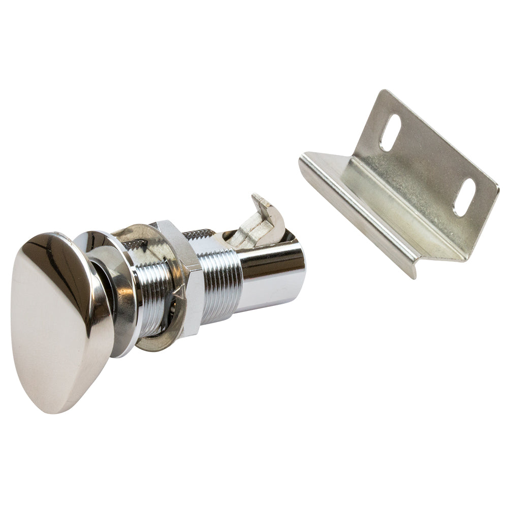Sea-Dog push button cabinet latch in oval shape, durable latch for secure cabinet door closure, black finish.