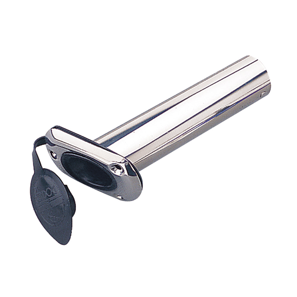 Sea-Dog stainless steel flush mount rod holder with cap, 30-inch length, showing the durable marine rod holder on a boat deck