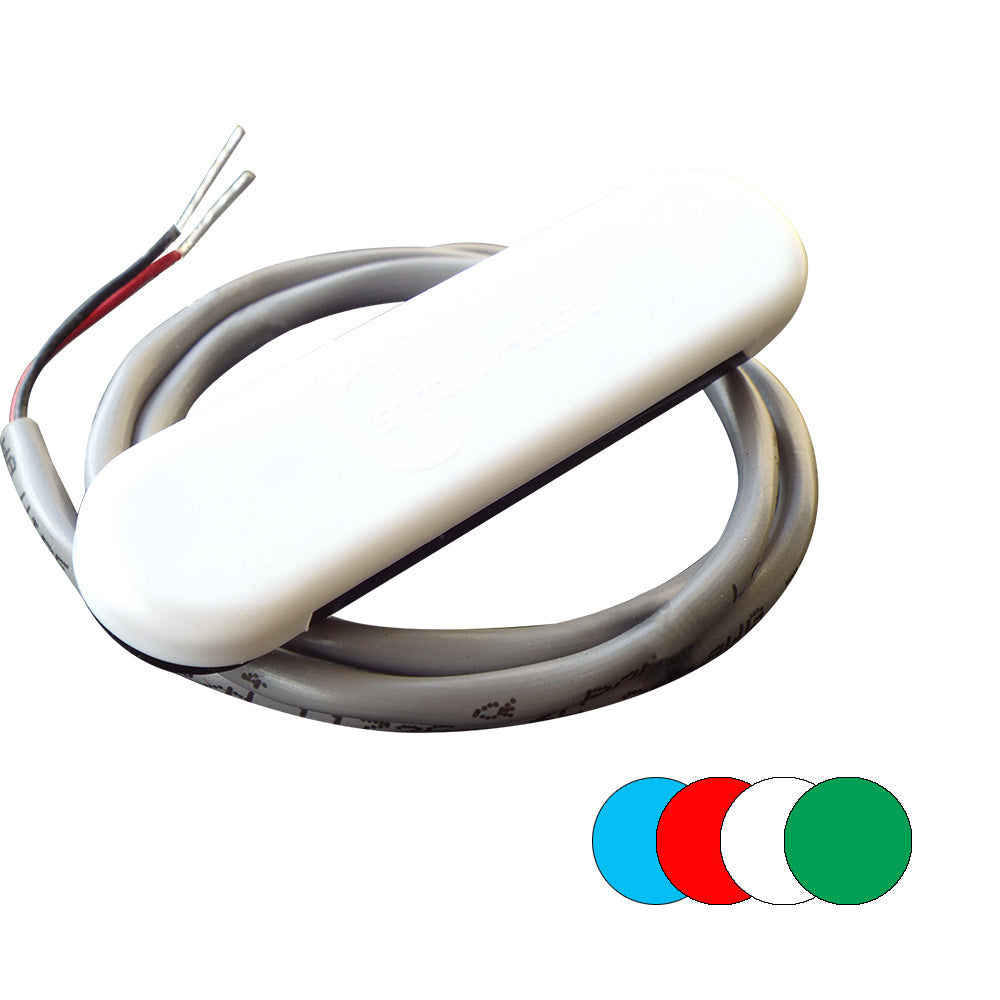 Shadow-Caster LED courtesy interior light with white ABS cover, RGB multi-color, 2-foot lead wire, 4-pack for vehicle interior lighting.
