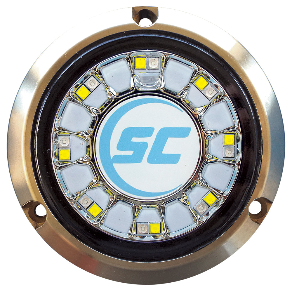 Shadow-Caster underwater lighting with 16 LEDs in bronze, features blue and white color-changing effects for aquatic illumination.