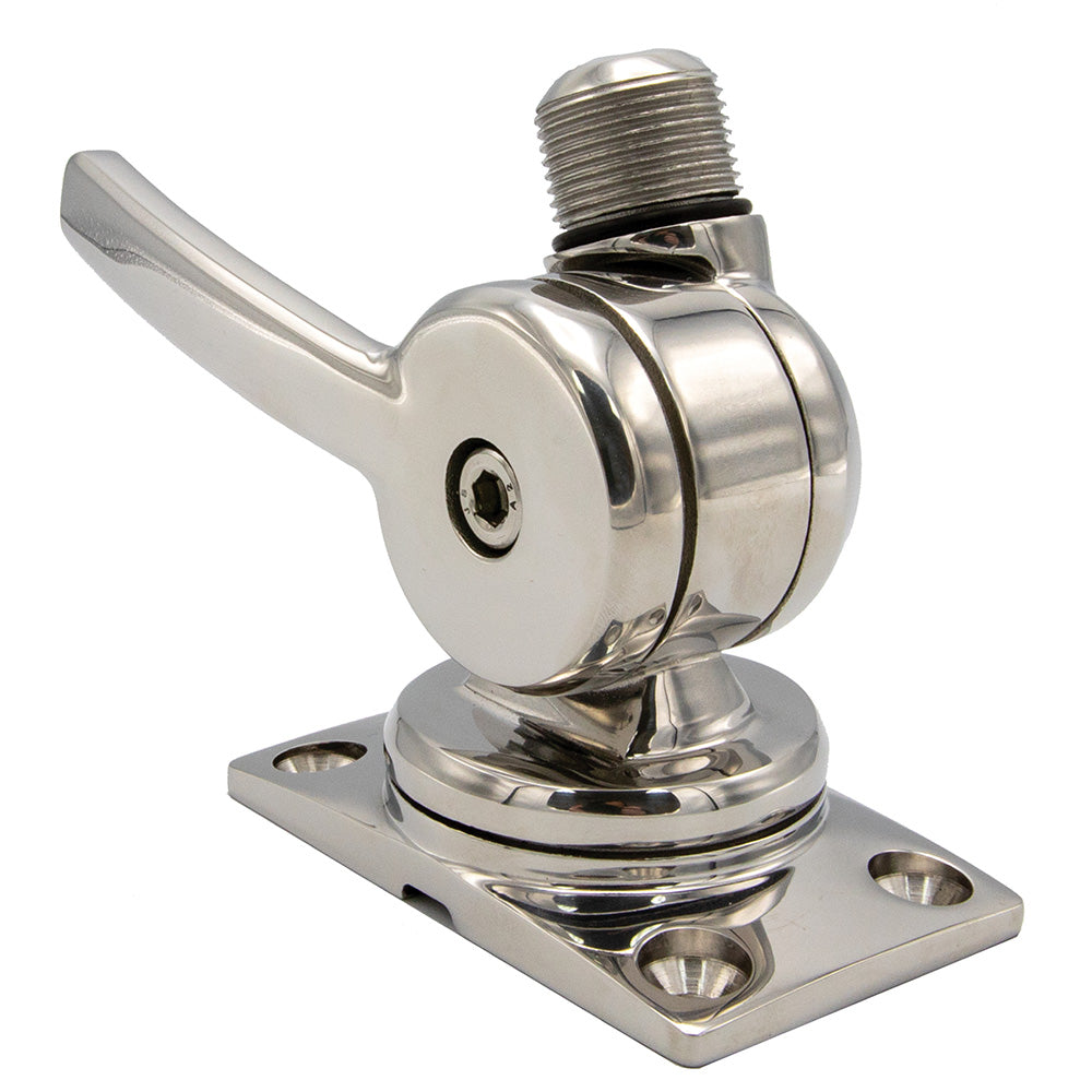 Shakespeare 6187 sleek stainless steel rotatable 4-way ratchet antenna mount with compact design and adjustable features.