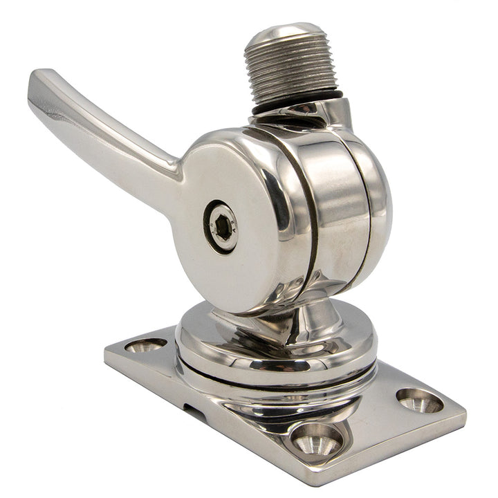 Shakespeare 6187 sleek stainless steel rotatable 4-way ratchet antenna mount with compact design and adjustable features.