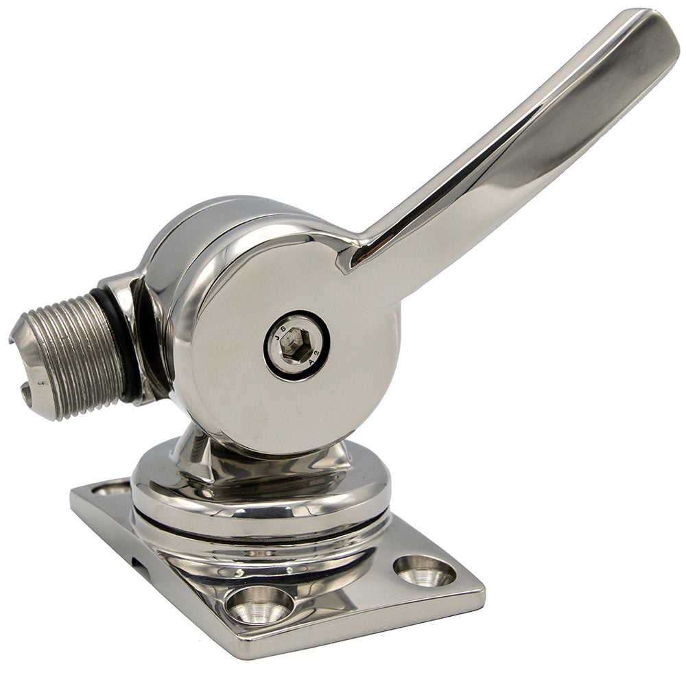 Shakespeare 6187 sleek stainless steel rotatable 4-way ratchet antenna mount with compact design and adjustable features.