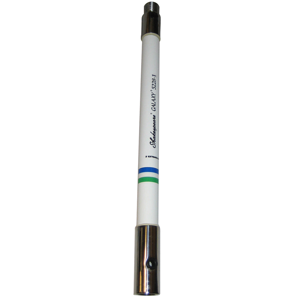 Shakespeare 1 ft. antenna extension, durable marine-grade antenna part for radio or communication devices, shown in a close-up image.