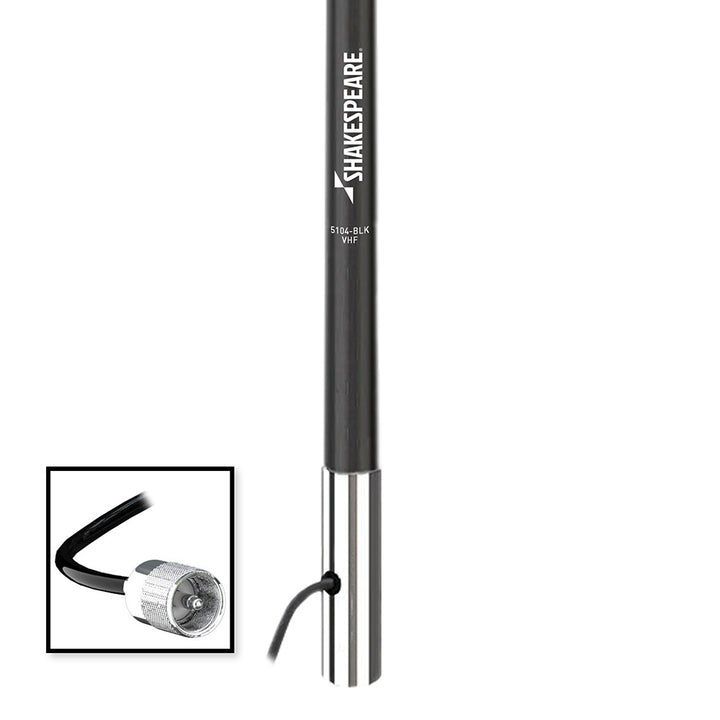 Shakespeare 5104 4 Classic VHF antenna with 15-foot RG-58 cable in black for marine or radio communication.