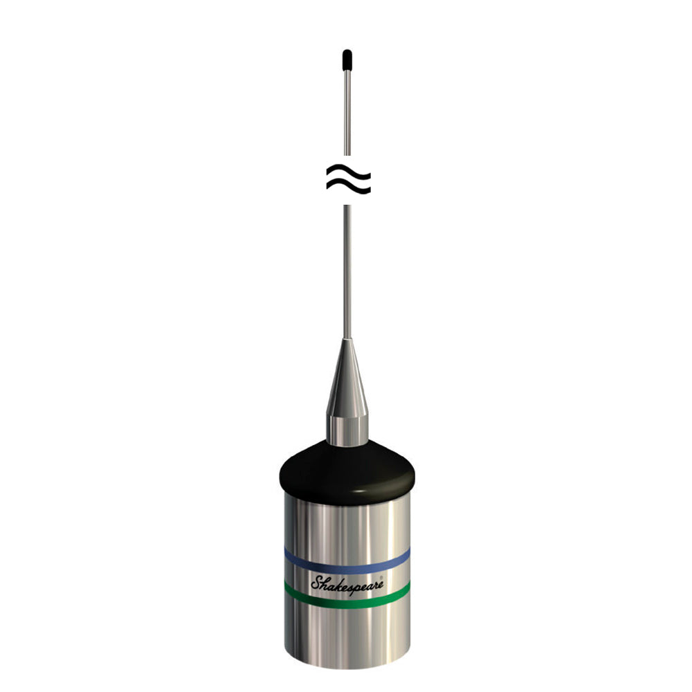 Shakespeare 5241 3-foot VHF antenna for marine communication, black antenna with mounting base on a white background.