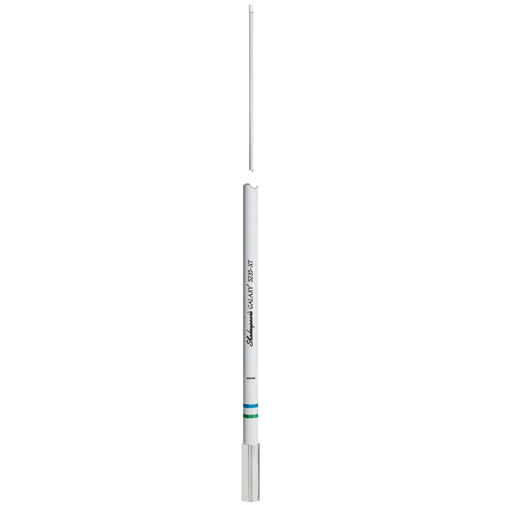 Shakespeare AM/FM 8 5235-XT Galaxy antenna for radio reception, black cylindrical design with mounting base.