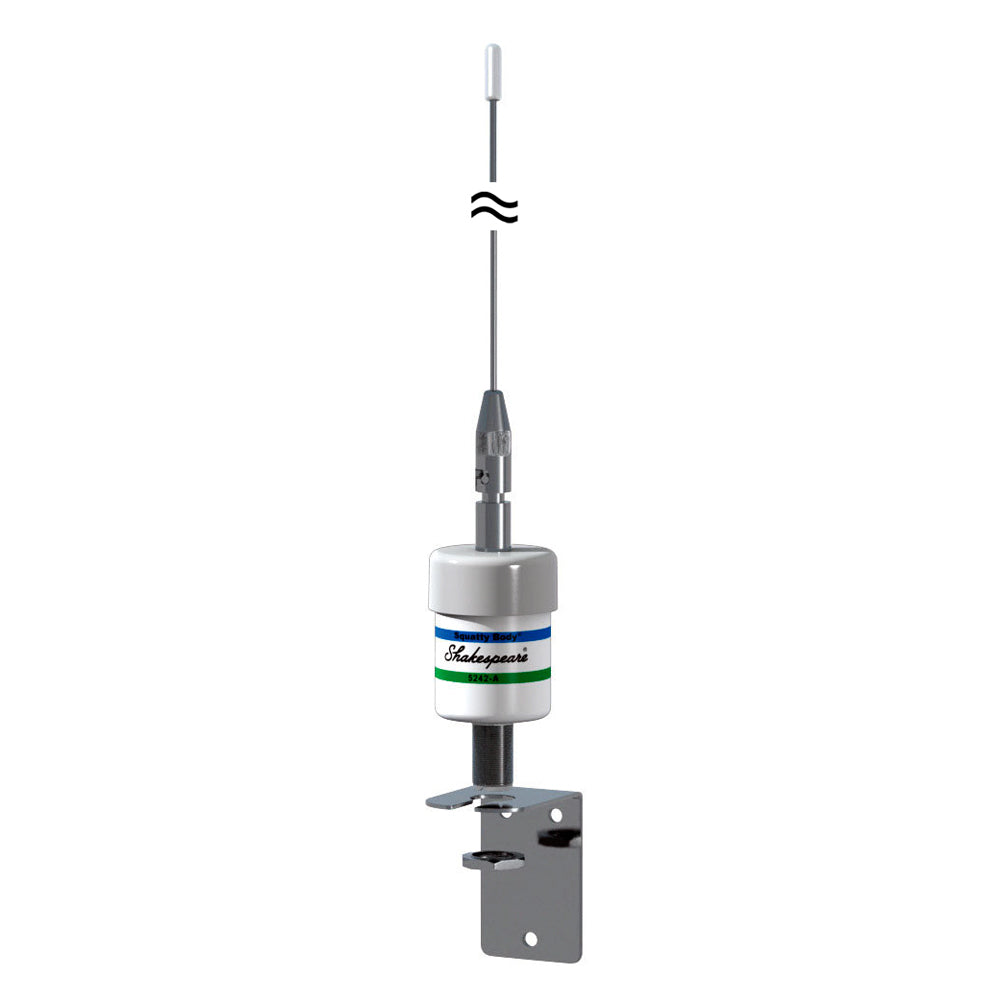 Shakespeare VHF 36-inch stainless steel low profile end-fed antenna with no cable, designed for marine or radio communication.