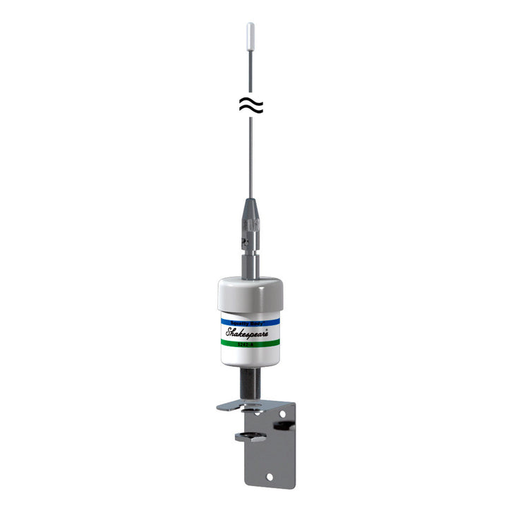 Shakespeare VHF 36-inch stainless steel low profile end-fed antenna with no cable, designed for marine or radio communication.