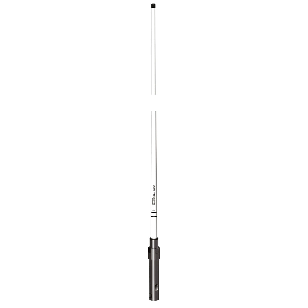 Shakespeare VHF 4' Phase III antenna for marine communication with a durable, weather-resistant design.