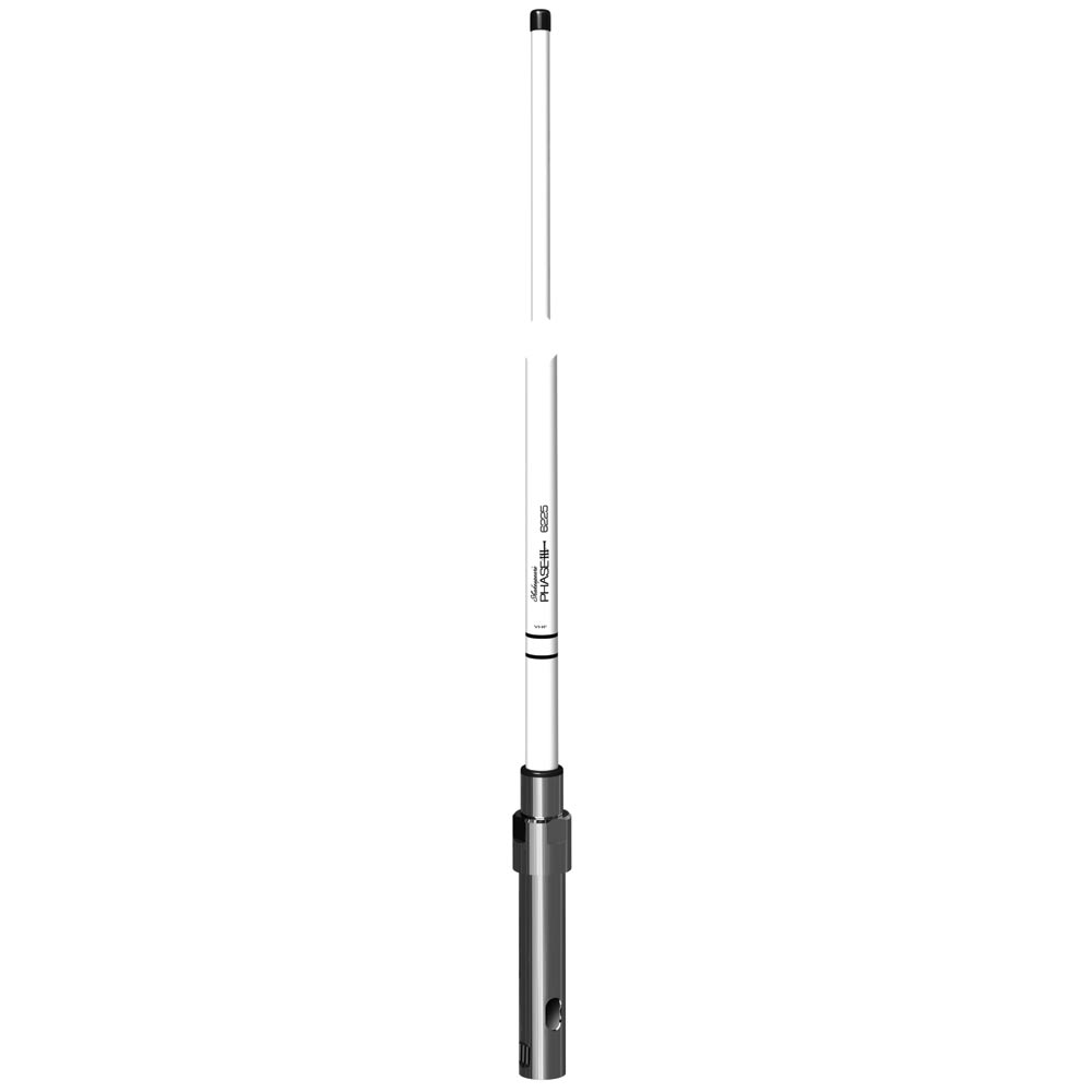 Shakespeare VHF 8' 6225-R Phase III antenna with a durable metal finish, designed for marine radio communication.