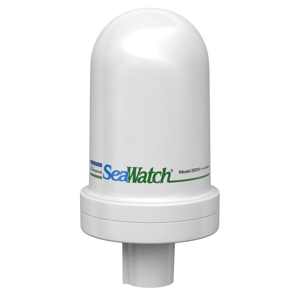 Shakespeare SeaWatch 4-inch marine TV antenna for over-the-air TV reception, compatible with 12VDC and 110VAC power sources.