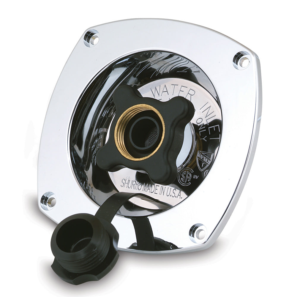 Shurflo by Pentair pressure reducing city water entry wall mount fitting in chrome for plumbing accessories.