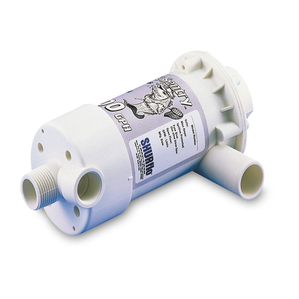 Shurflo by Pentair Bait Sentry 1100 magnetic drive livewell pump for freshwater fishing boats and marine livewell systems.