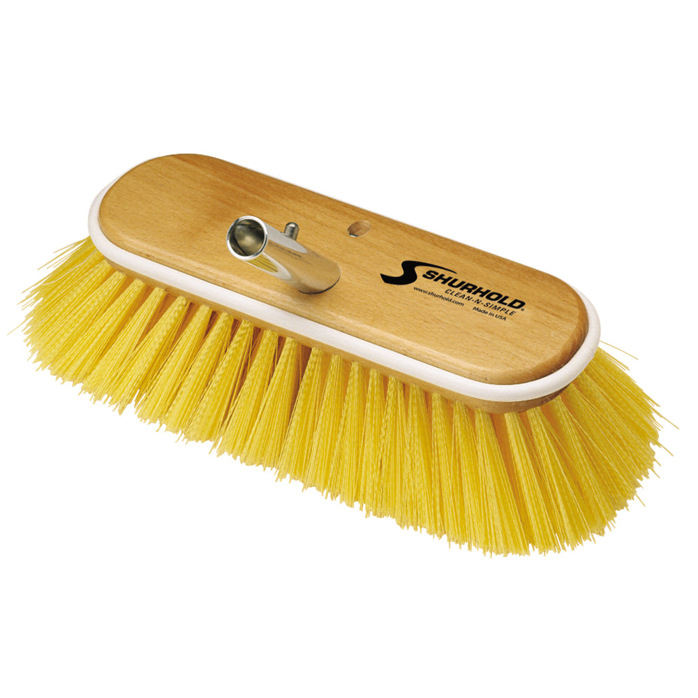 Shurhold 10-inch polystyrene medium bristle deck brush for cleaning boat decks and surfaces.