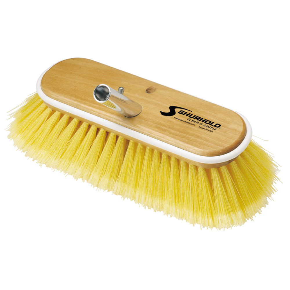 Shurhold 10-inch polystyrene soft bristle cleaning brush with durable handle for gentle scrubbing and surface cleaning.