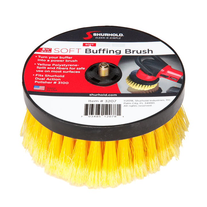 Shurhold 6-1/2-inch soft cleaning brush for dual action polishers, ideal for gentle surface cleaning and detailing.