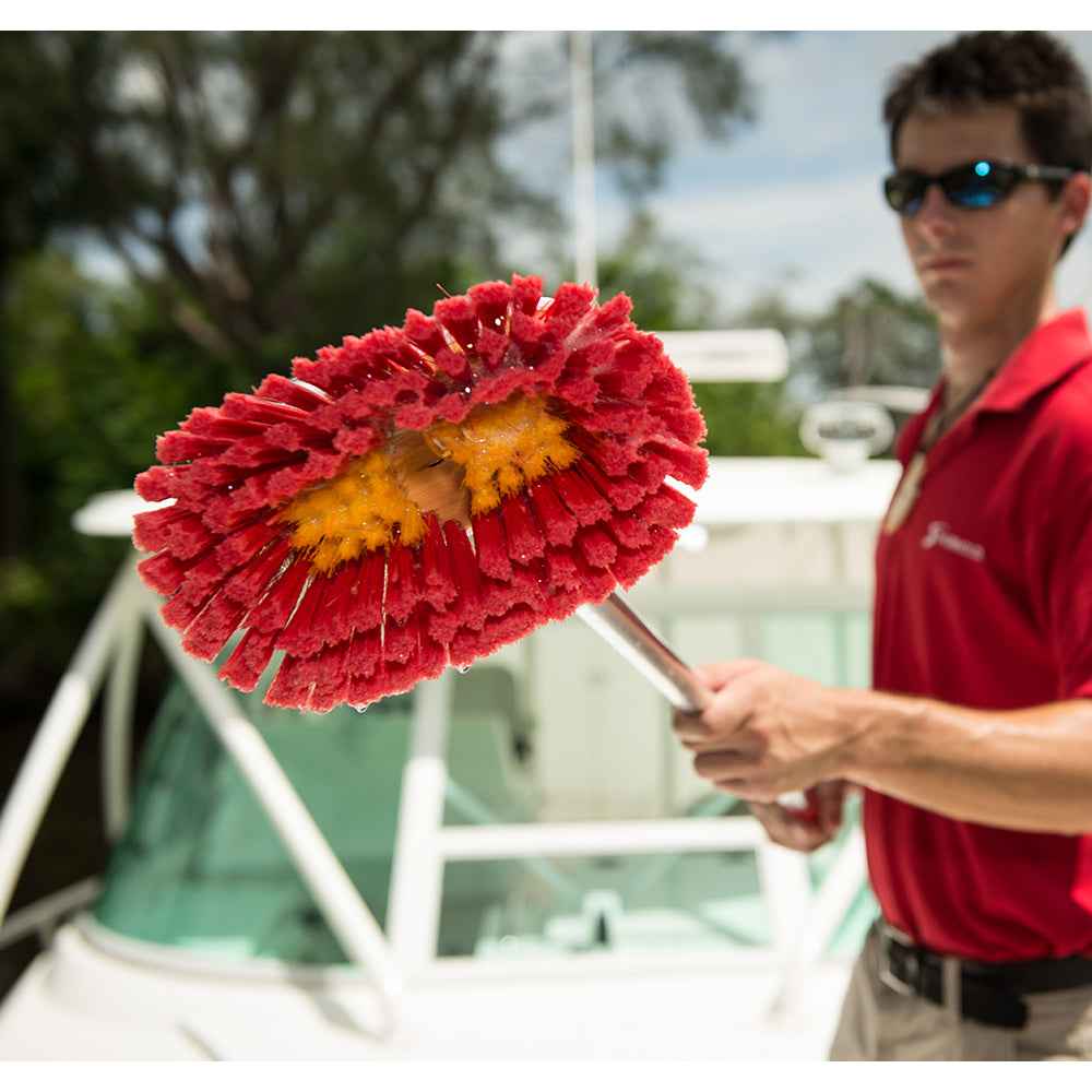 Shurhold 6-inch Combo Deck Brush with soft and medium bristles for cleaning boat decks and surfaces.