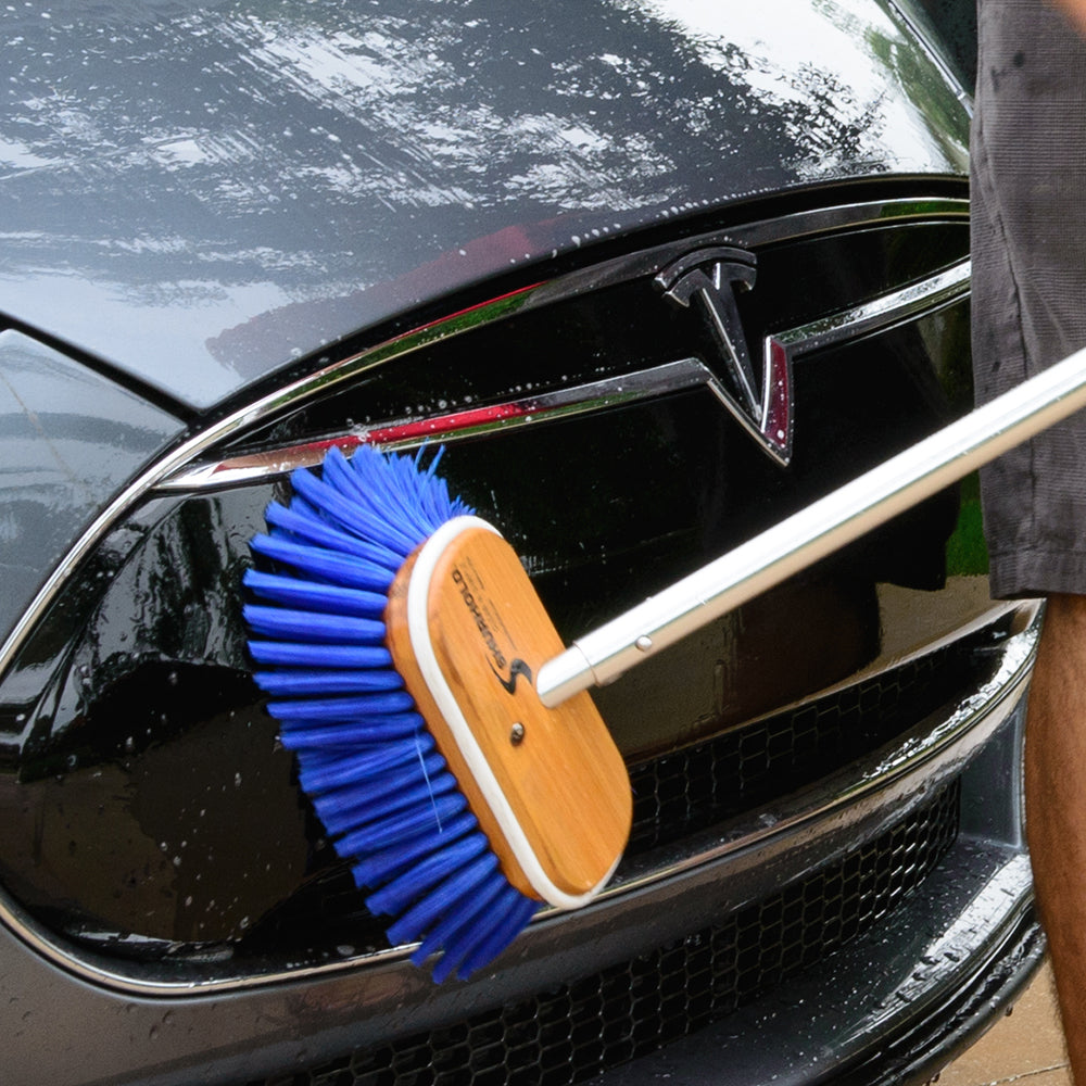 Shurhold 6-inch nylon deck brush with extra soft bristles for gentle cleaning of boat decks and surfaces.