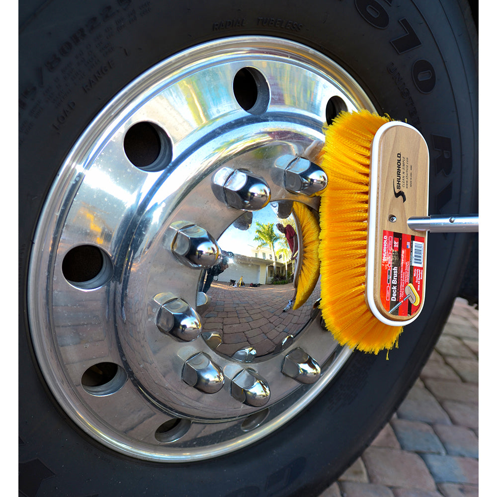 Shurhold 6-inch deck brush with soft polystyrene bristles for cleaning boat decks and surfaces.