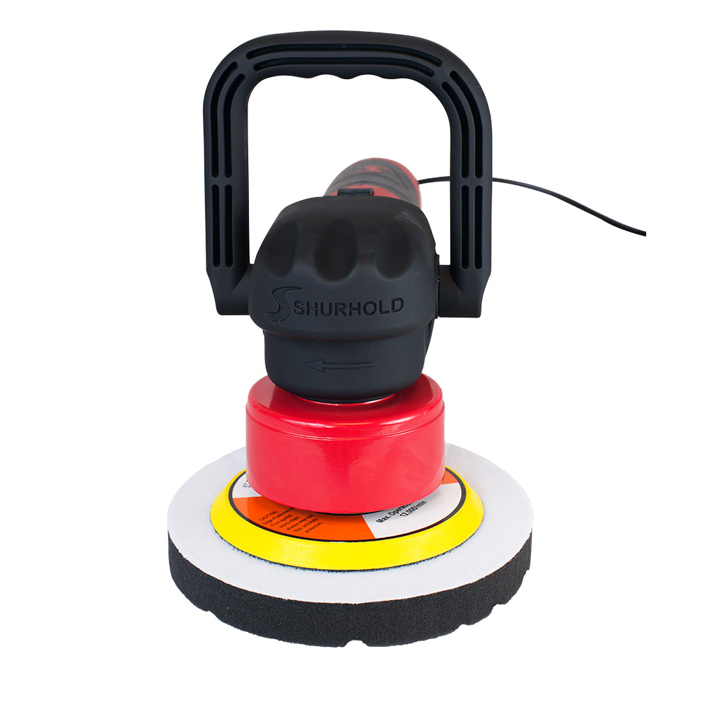 Shurhold Dual Action Polisher for cleaning, featuring a compact design with a handle and buffer pad for detailing tasks.