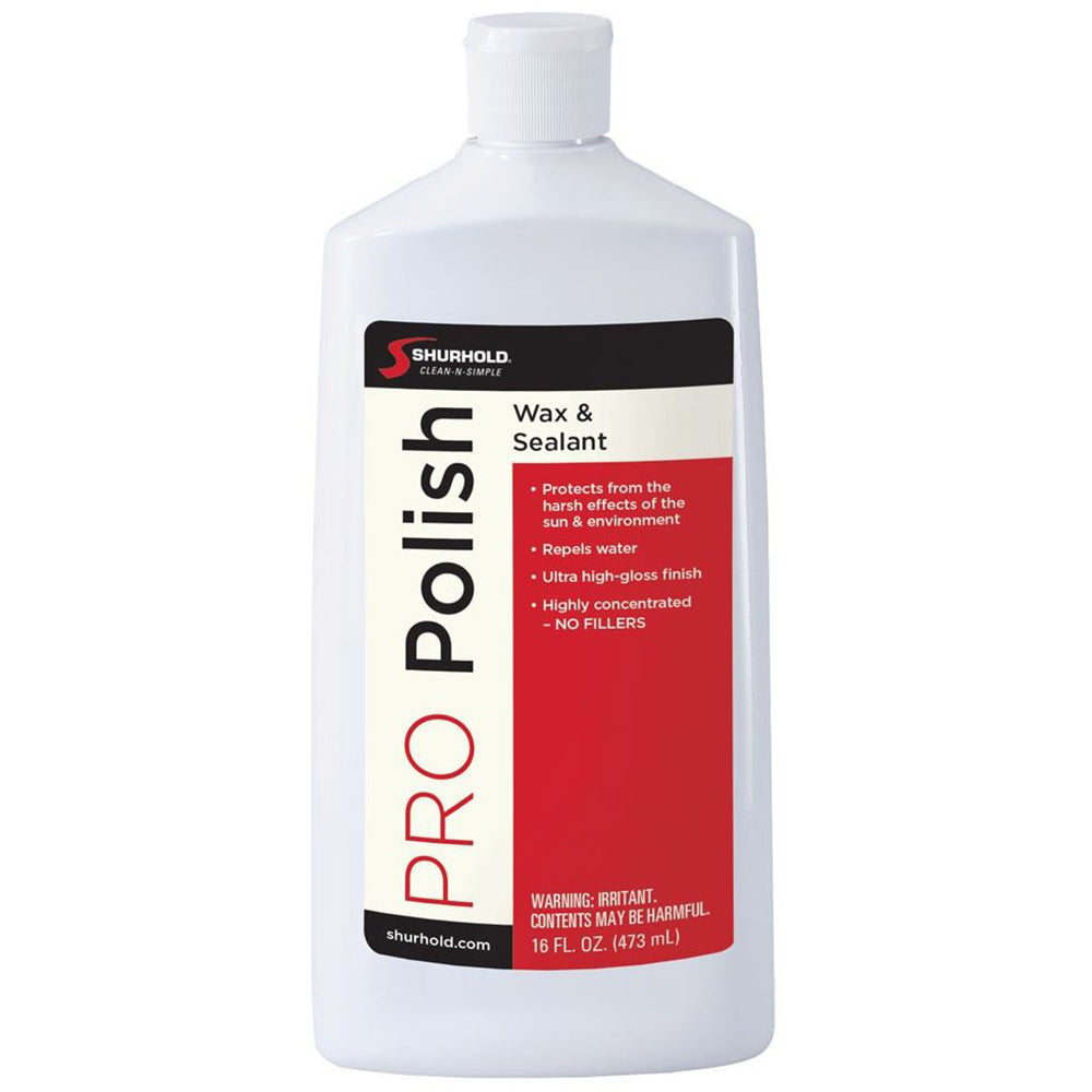 Shurhold Pro Polish Fiberglass Sealant and Polish in a 16oz bottle, used for cleaning and protecting fiberglass surfaces.