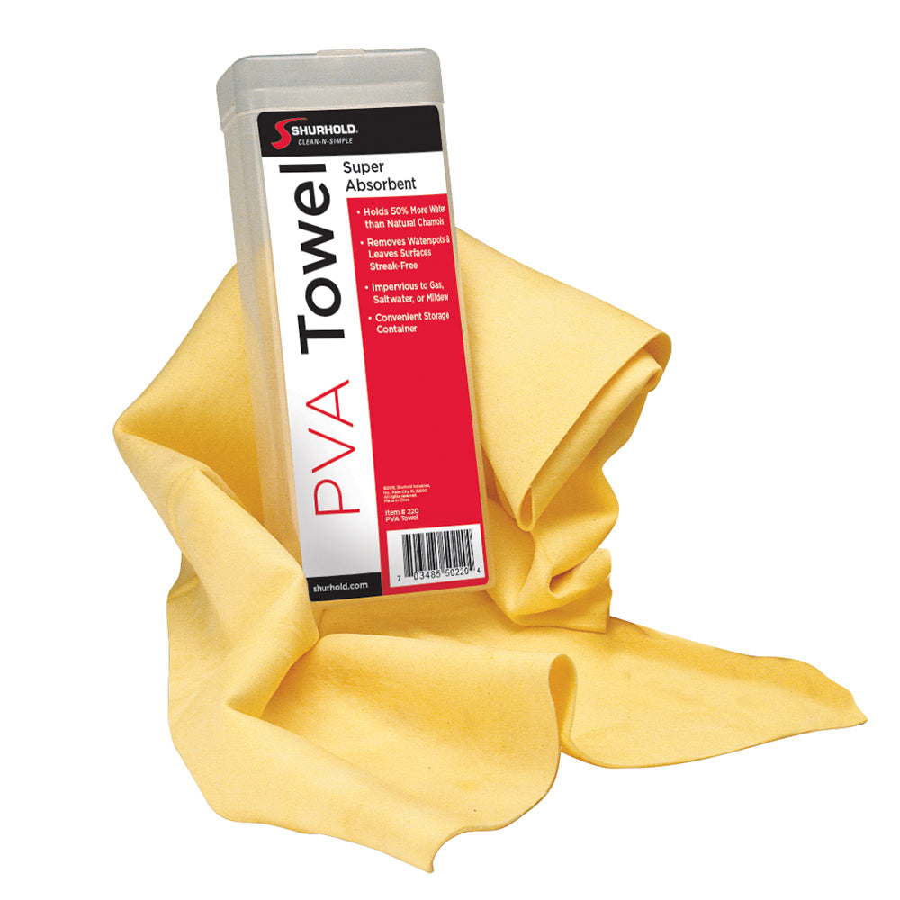 Shurhold PVA Towel for cleaning, showing the soft absorbent microfiber material used for detailing and surface cleaning.