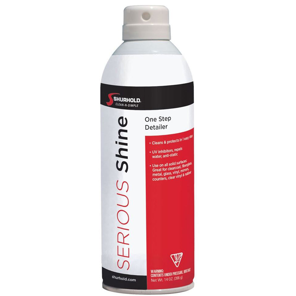 Shurhold Serious Shine Quick Detailer in a 14oz spray bottle, used for cleaning and polishing vehicle surfaces.