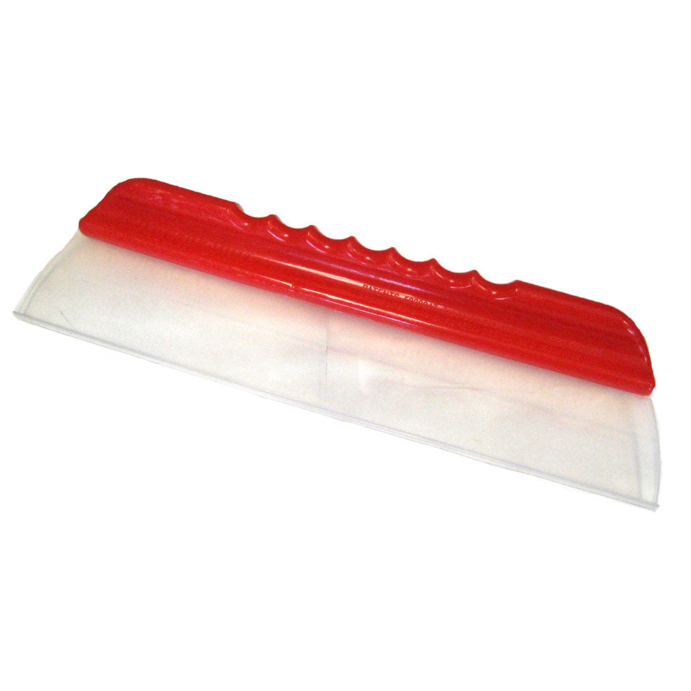 Shurhold Shur-DRY Water Blade for cleaning, showing the flexible rubber water blade in use on a vehicle window.