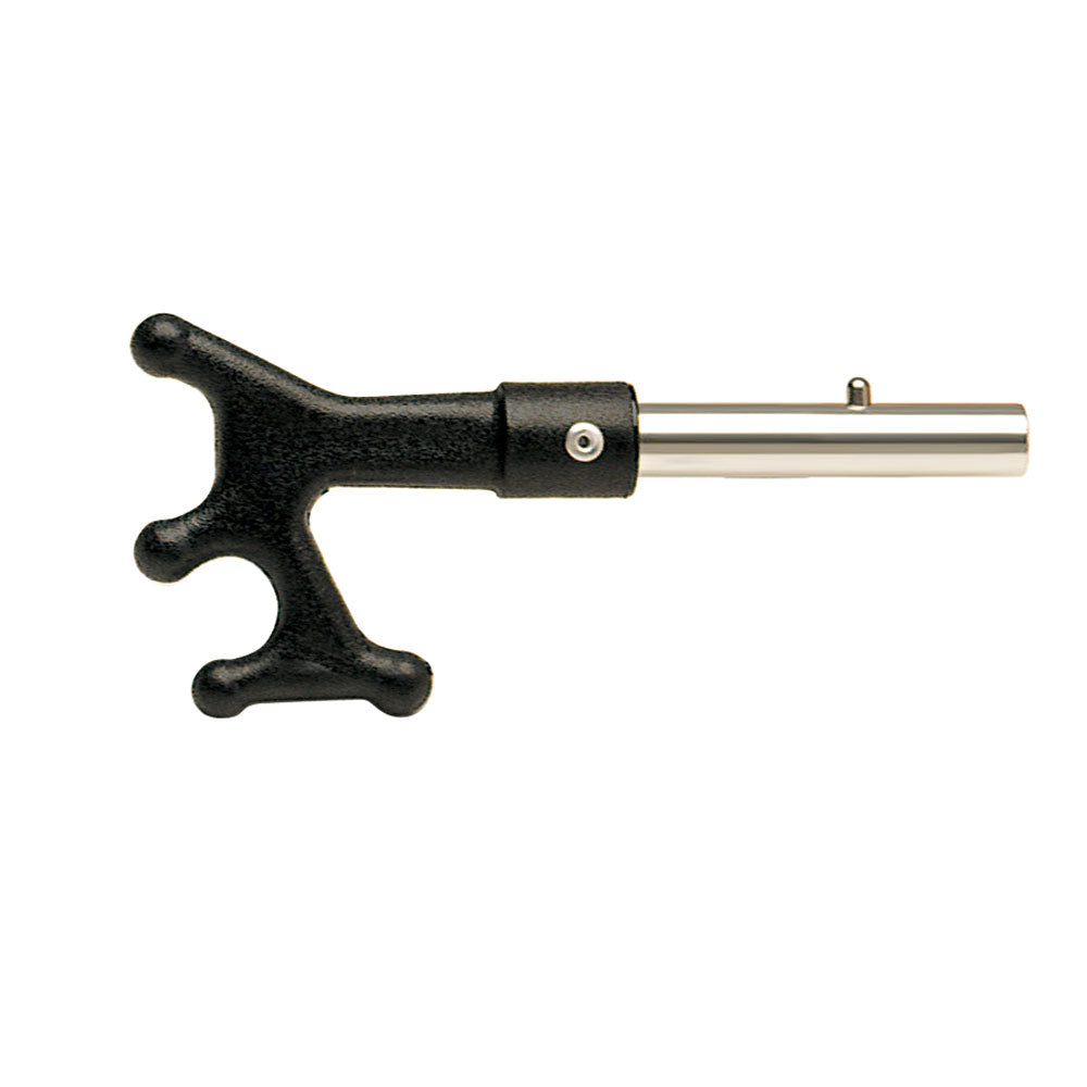 Shurhold Shur-Lok boat hook used for cleaning, featuring a sturdy handle and a hook for maritime cleaning tasks.