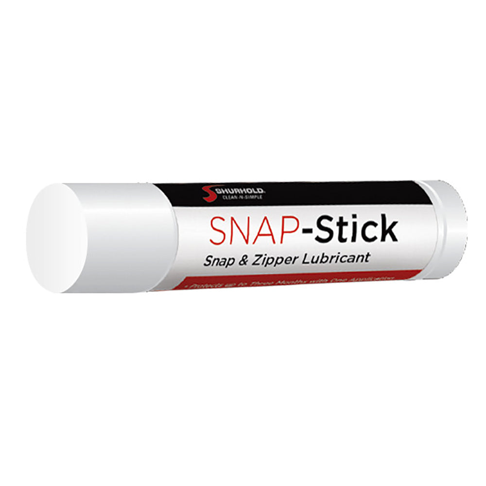 Shurhold Snap Stick zipper lubricant in a container, used for cleaning and lubricating zippers for smooth operation.